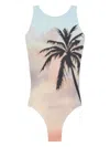 Palm Angels Sunrise Palm Print One-piece Swimsuit In Blue