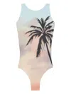 Palm Angels Sunrise Palm Print One-piece Swimsuit In Multicolor - Black