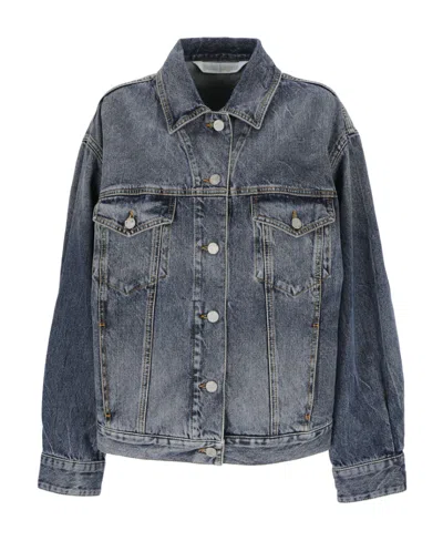 Palm Angels Sunrise-print Denim Jacket In Gray