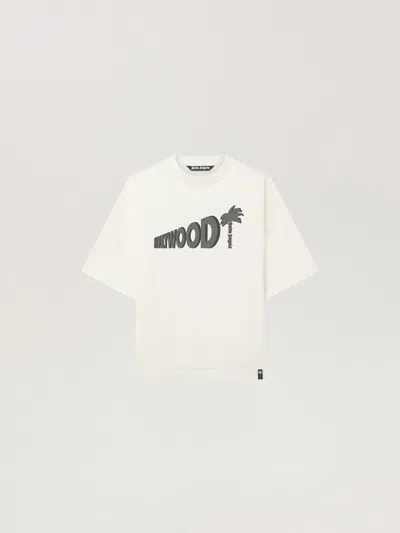 Palm Angels Sunset Blvd Palm Loose Tee In Off White - Black