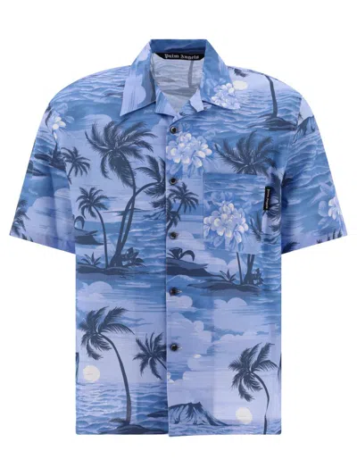Palm Angels "sunset Bowling" Shirt In Light Blue