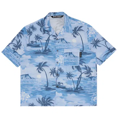 Pre-owned Palm Angels Sunset Bowling Shirt 'indigo Blue'