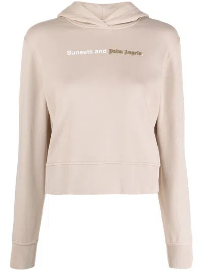 Palm Angels Sunset Fitted Beige Hoodie For Women