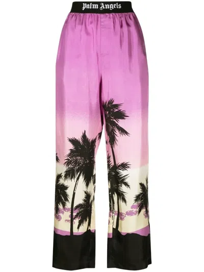 Palm Angels Sunset Print Trousers With Elastic Waistband In Pink