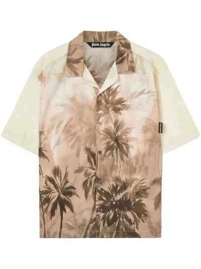 Palm Angels Sunset Palms Bowling Shirt Ss Beige - Bl In Neutral