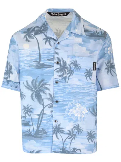 Palm Angels Sunset Print Bowling Shirt In Blu