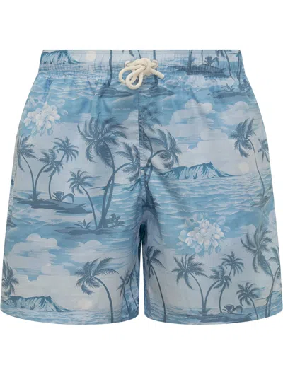 Palm Angels Sunset Swim Shorts In Indigo Blue