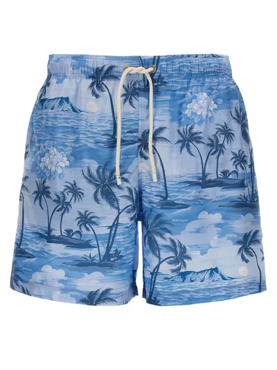 Palm Angels Sunset Swim Shorts In Light Blue