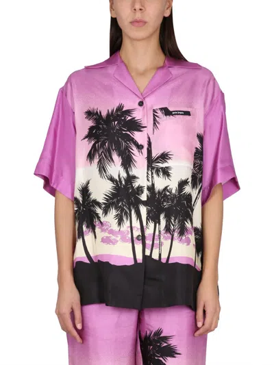 Palm Angels Sunset-print Bowling Shirt In Purple