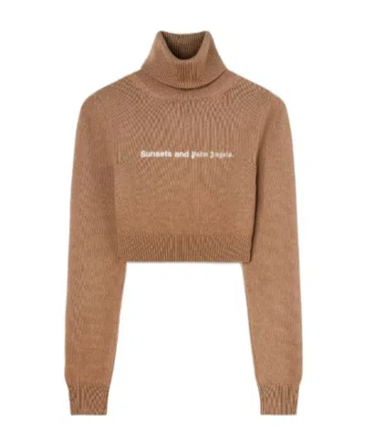 Palm Angels Sunsets Embroidered Cropped Jumper In Brown