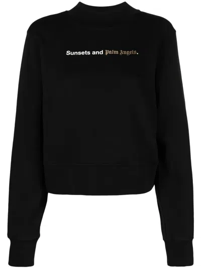 Palm Angels Sunsets Printed Mock Neck Sweatshirt In Black