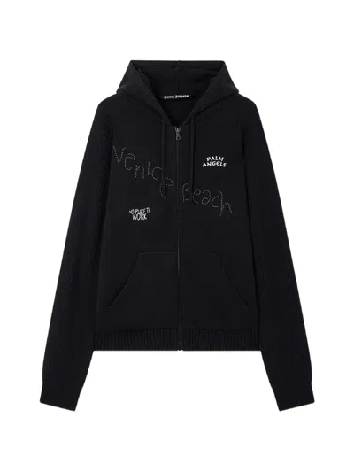 Palm Angels Surfer Dreams Knit Zip-up Hoodie In Black