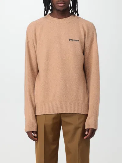 Palm Angels Logo Embroidered Crewneck Sweatshirt In Brown