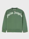 Palm Angels Green Crew Neck Sweatshirt With Curved Logo In Green