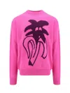 PALM ANGELS FUCHSIA 'JIMMY INTARSIA' JUMPER WITH LOGO DRAWING IN WOOL BLEND MAN