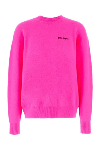 Palm Angels Wool Blend Sweater With Embroidered Logo In Pink