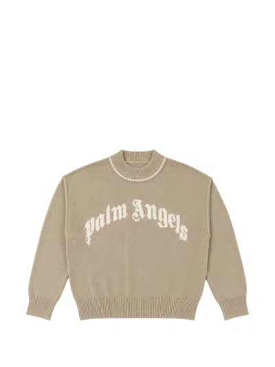 Palm Angels Kids' Sweater With Intarsia Logo In Brown
