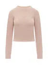 Palm Angels Knit Crew-neck Sweater With Ribbed Cuffs And Hemline In Pink White