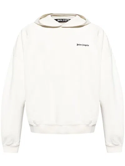 Palm Angels Men's White Cotton Slouchy Hood Sweater In Off White,black