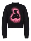 Palm Angels Cropped Black And Fuchsia Graphic Sweatshirt In Black