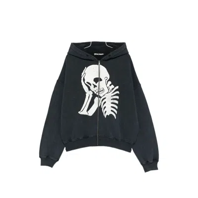 Palm Angels Skeleton-print Zip-up Hoodie In Gray
