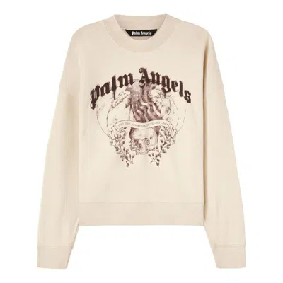 Palm Angels Statement Pencil Cotton Sweatshirt In Neutrals