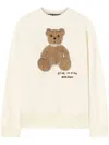 Palm Angels Cotton Crew Neck Sweatshirt With Teddy Bear Motif In Beige