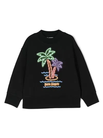 Palm Angels Kids' Sweatshirt Mit Palmen-print In Black