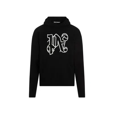 Palm Angels Monogram-embroidered Knitted Hoodie In Black