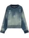 Palm Angels Logo Printed Crewneck Sweatshirt In Blue Light