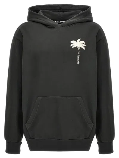 Palm Angels Logo-print Cotton Hoodie In Dark Grey Off White