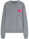 Palm Angels Knit Sweater With Palm Tree Motif In Grey