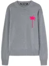 Palm Angels Knit Sweater With Palm Tree Motif In Grey