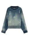 Palm Angels Logo Printed Crewneck Sweatshirt In Blue