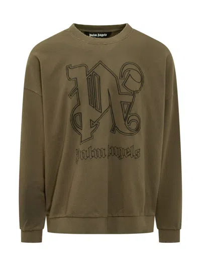 Palm Angels Sweatshirt Crew Neck In Brown