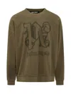 Palm Angels Monogram Crewneck Sweatshirt In Green