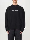 Palm Angels Black Cotton Crew Neck Sweatshirt With White Logo In Black