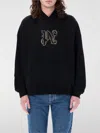 Palm Angels Cotton Monogram Hoodie With Drawstrings In Black
