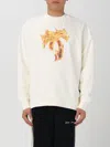 Palm Angels White Crewneck Sweatshirt With Burning Logo Print In Cotton Man In Weiss