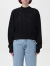 Palm Angels Cropped Cotton Sweatshirt With Ribbed Crew-neck In Black