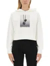 Palm Angels White Cropped Hoodie And Contrasting Print In White