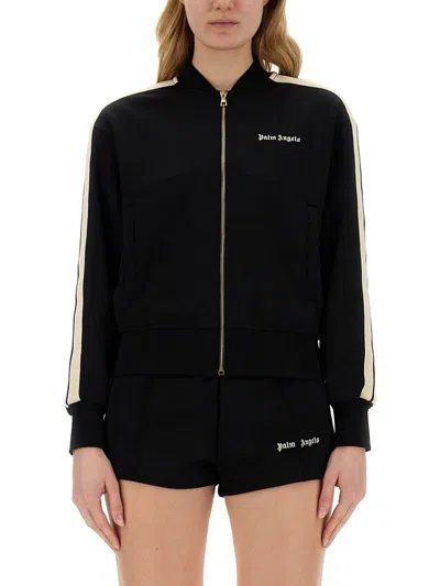 Palm Angels Logo Knit Track Jacket High Collar In Black