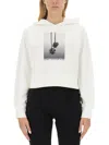 Palm Angels White Cropped Hoodie And Contrasting Print In Multi