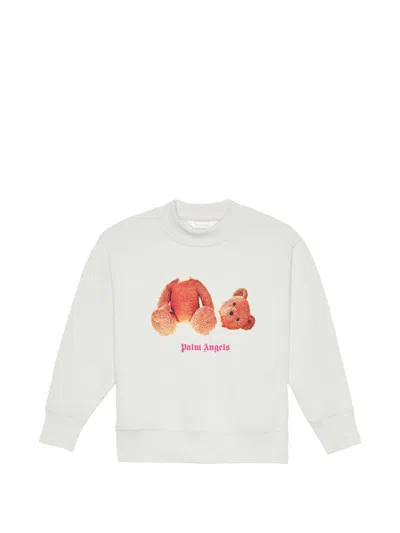 Palm Angels Kids Teddy Bear Printed Crewneck Sweatshirt In White