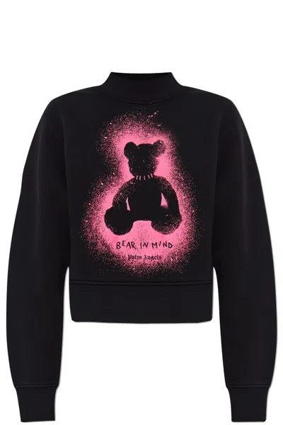 Palm Angels Cropped Black And Fuchsia Graphic Sweatshirt