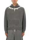 Palm Angels Cotton Hooded Sweatshirt Kangaroo Pocket In Gray