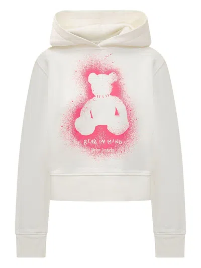 Palm Angels White Cotton Hooded Sweatshirt In Multi