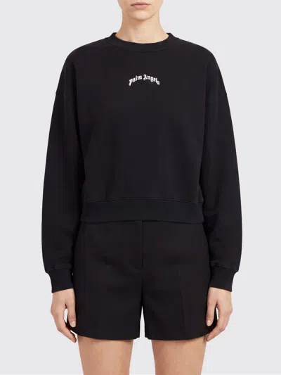 Palm Angels Curved-logo Cropped Crewneck Sweatshirt In Black