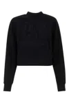 Palm Angels Cropped Cotton Sweatshirt With Ribbed Crew-neck In Black