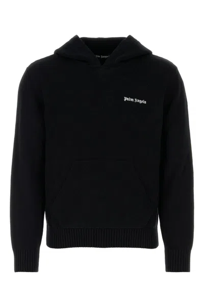 Palm Angels Logo Intarsia Knitted Hoodie In Black